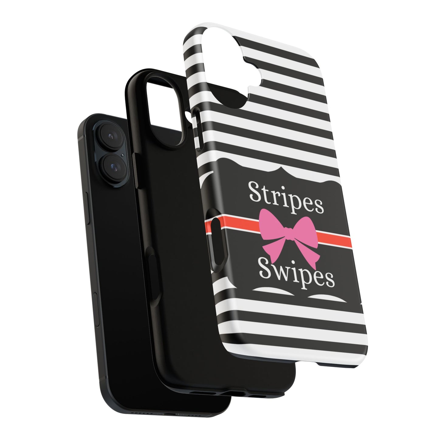 Phone Case iPhone 16/15/14 -Black/White/Red Stripes & Swipes Tough Case