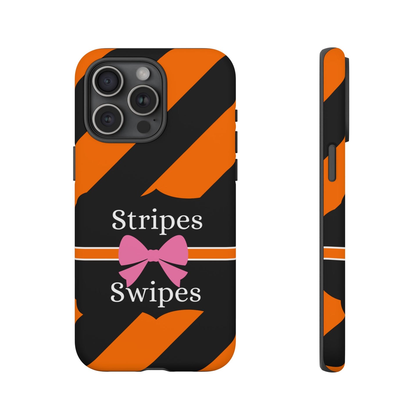 Phone Case iPhone 16/15/14 - Orange/Black Stripes & Swipes Tough Case