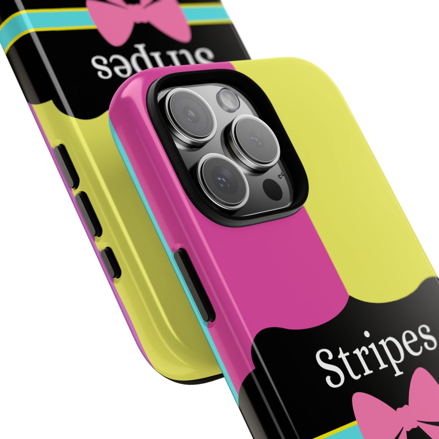 Phone Case iPhone 16/15/14 - Pink/Yellow Stripes & Swipes Tough Case