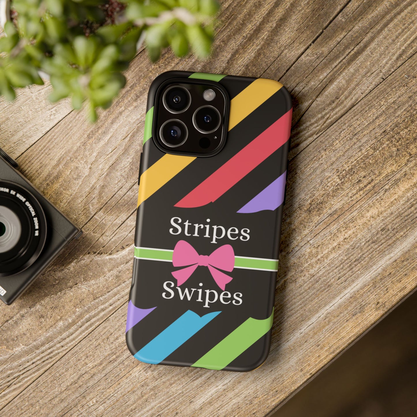 Phone Case iPhone 16/15/14 - Diagonal Vivid Black Stripes & Swipes Tough Case