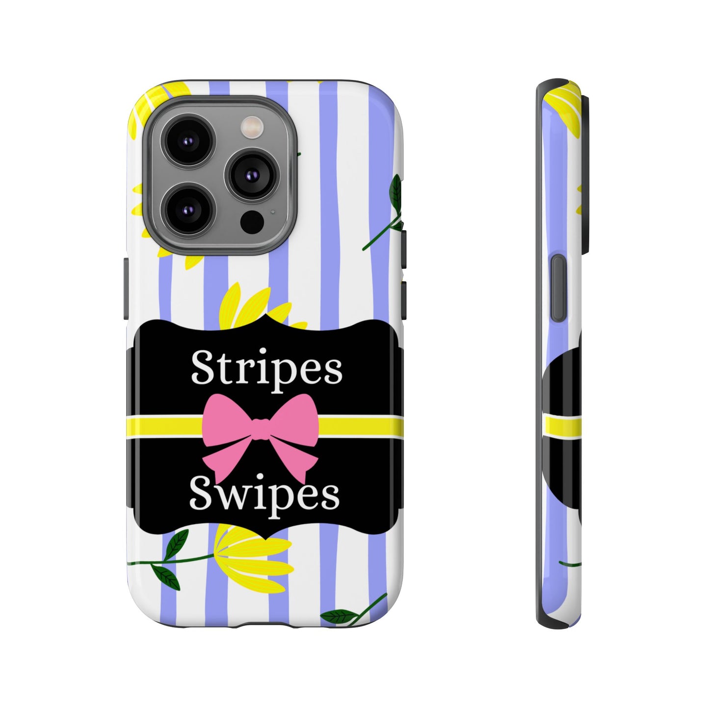 Phone Case iPhone 16/15/14 - Blue/White Yellow Stripes & Swipes Tough Case