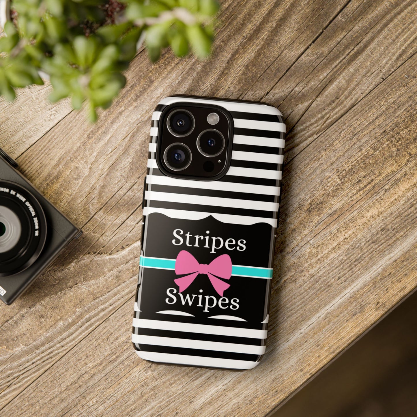 Phone Case iPhone 16/15/14 - Black/White/Blue Stripes & Swipes Tough Case