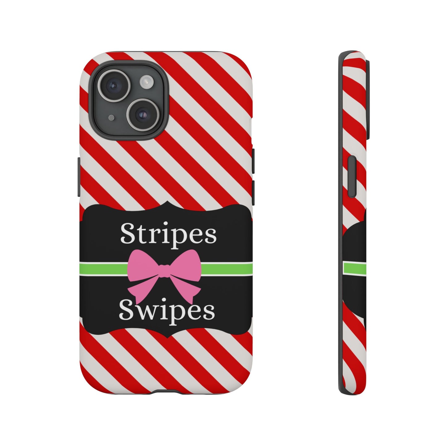 Phone Case iPhone 16/15/14 - Diagonal Red/White Stripes & Swipes Tough Case