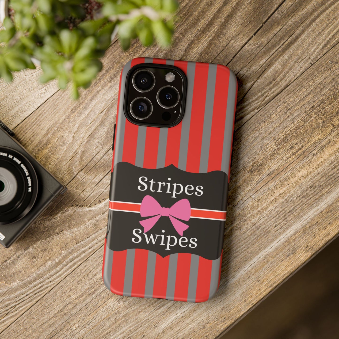 Phone Case iPhone 16/15/14 - Red/Gray Stripes & Swipes Tough Case