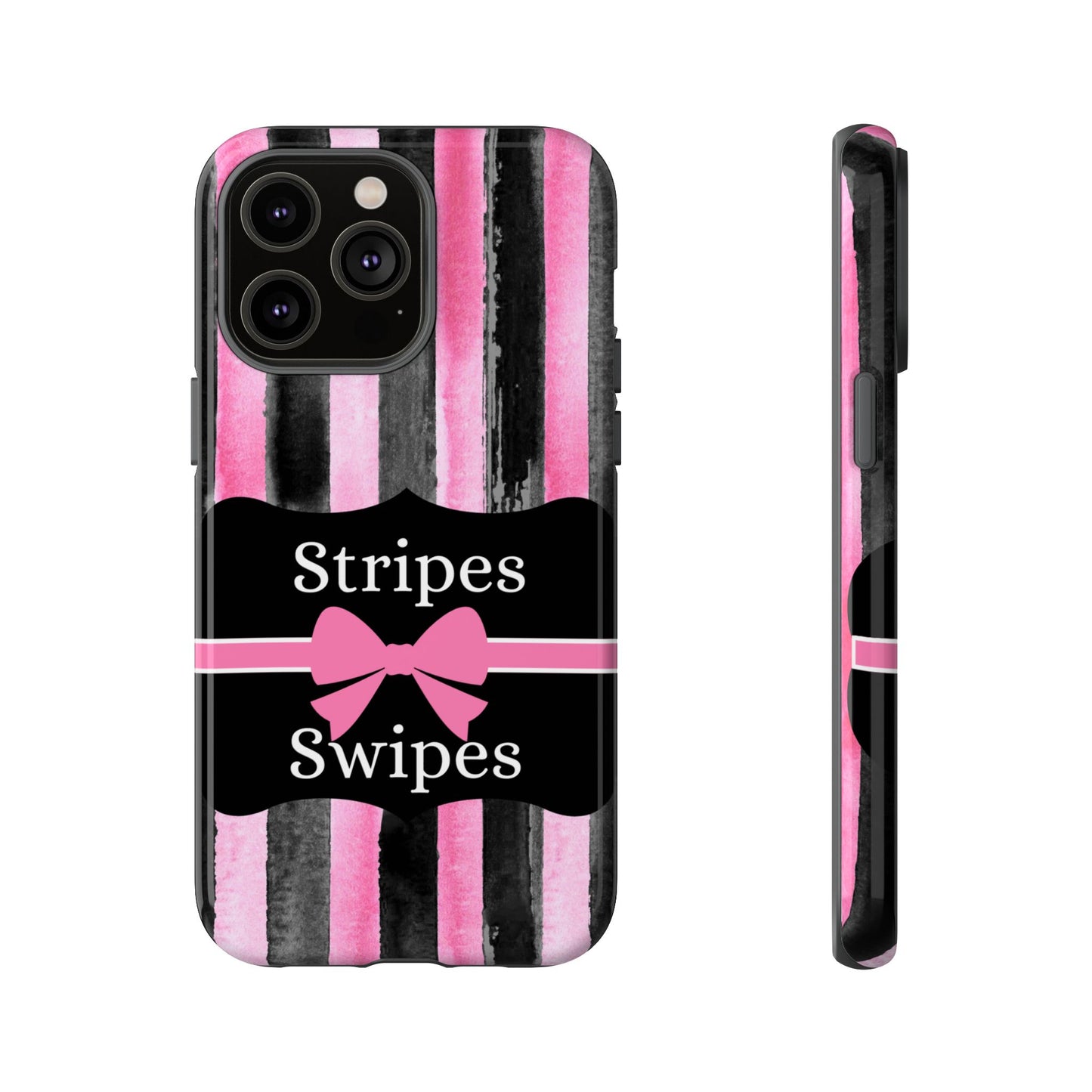 Phone Case iPhone 16/15/14 - Black/Pink Stripes & Swipes Tough Case