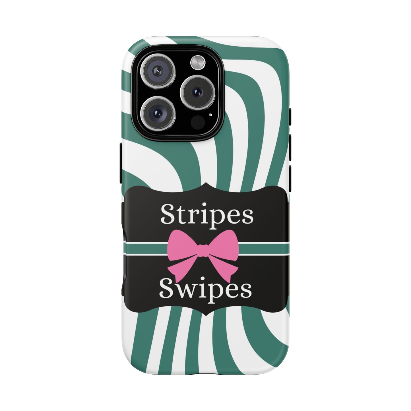 Phone Case iPhone 16/15/14 - Wavy Green/White Stripes & Swipes Tough Case