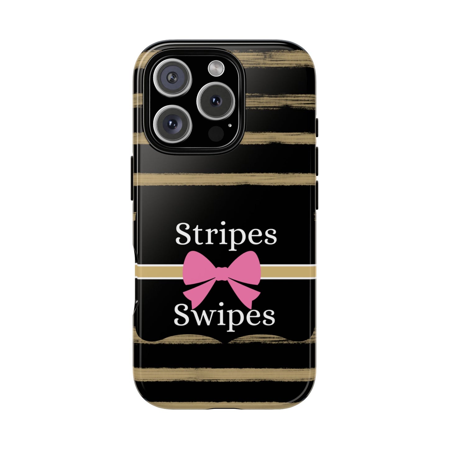 Phone Case iPhone 16/15/14 - Black/Beige Stripes & Swipes Tough Case