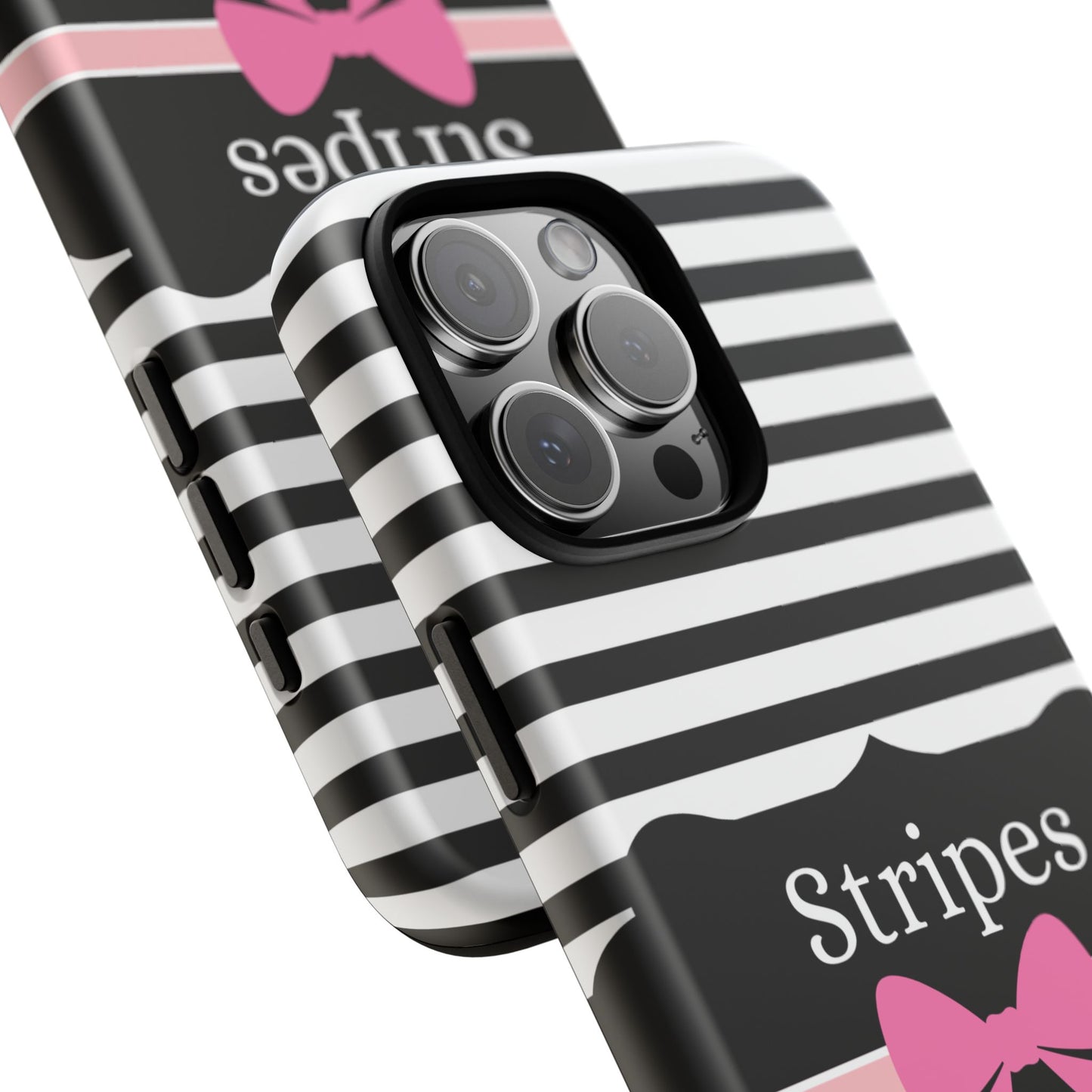 Phone Case iPhone 16/15/14 - Black/White/Pink Stripes & Swipes Tough Case