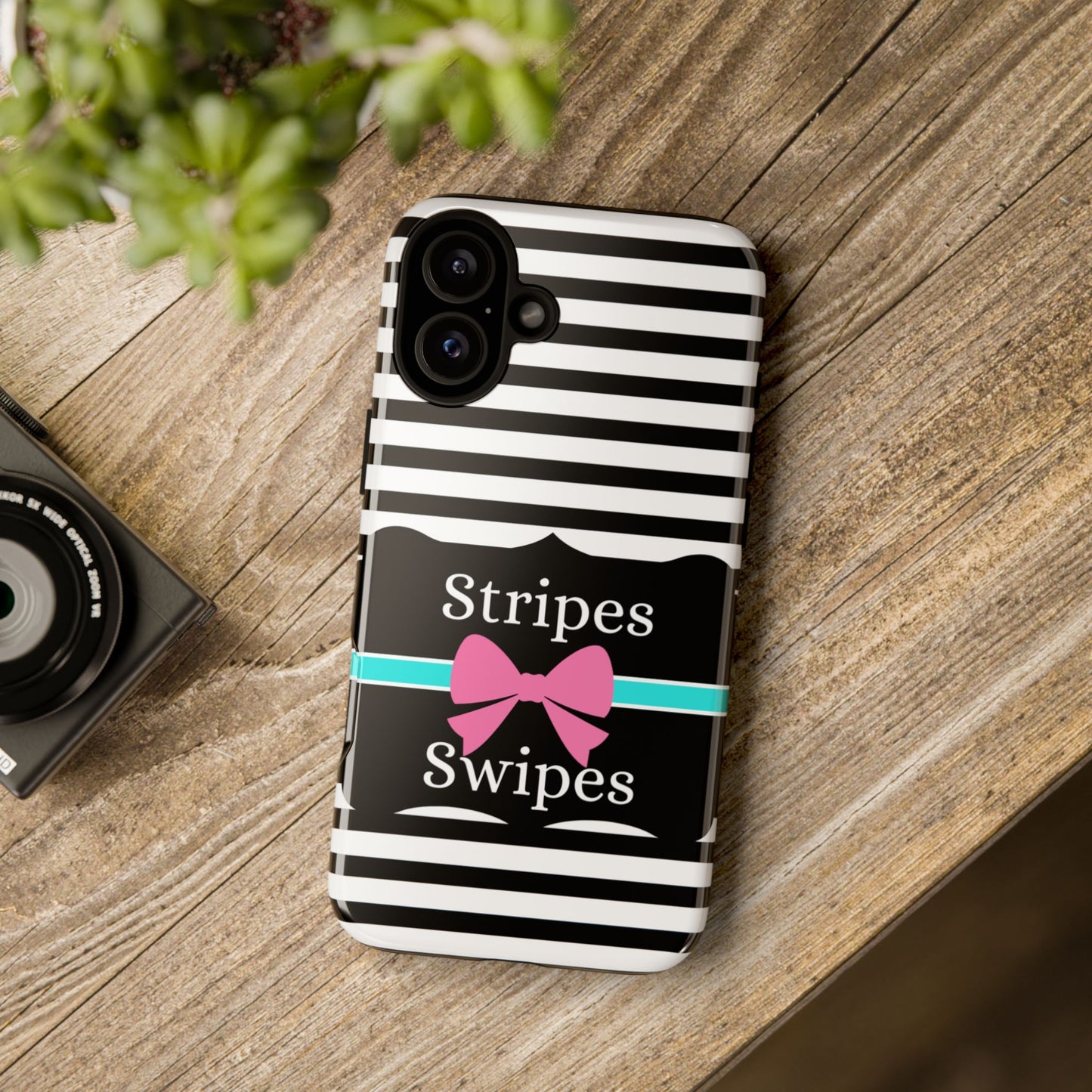 Phone Case iPhone 16/15/14 - Black/White/Blue Stripes & Swipes Tough Case