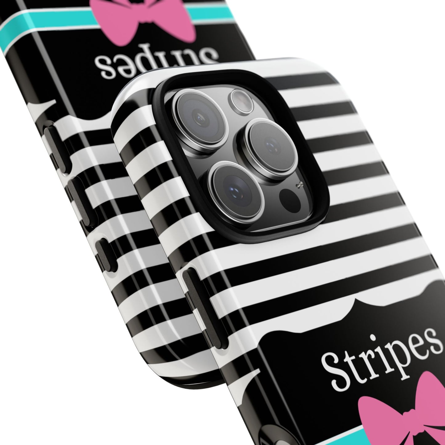 Phone Case iPhone 16/15/14 - Black/White/Blue Stripes & Swipes Tough Case