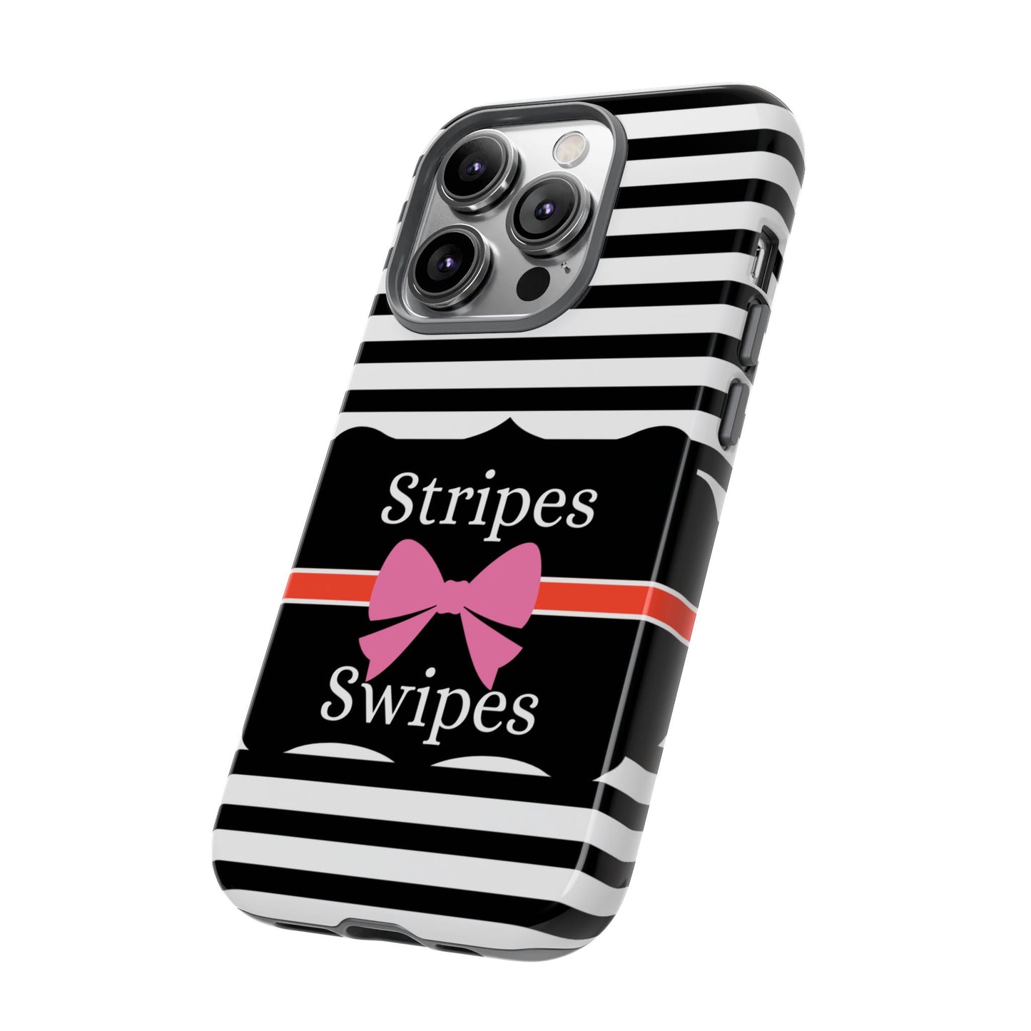 Phone Case iPhone 16/15/14 -Black/White/Red Stripes & Swipes Tough Case