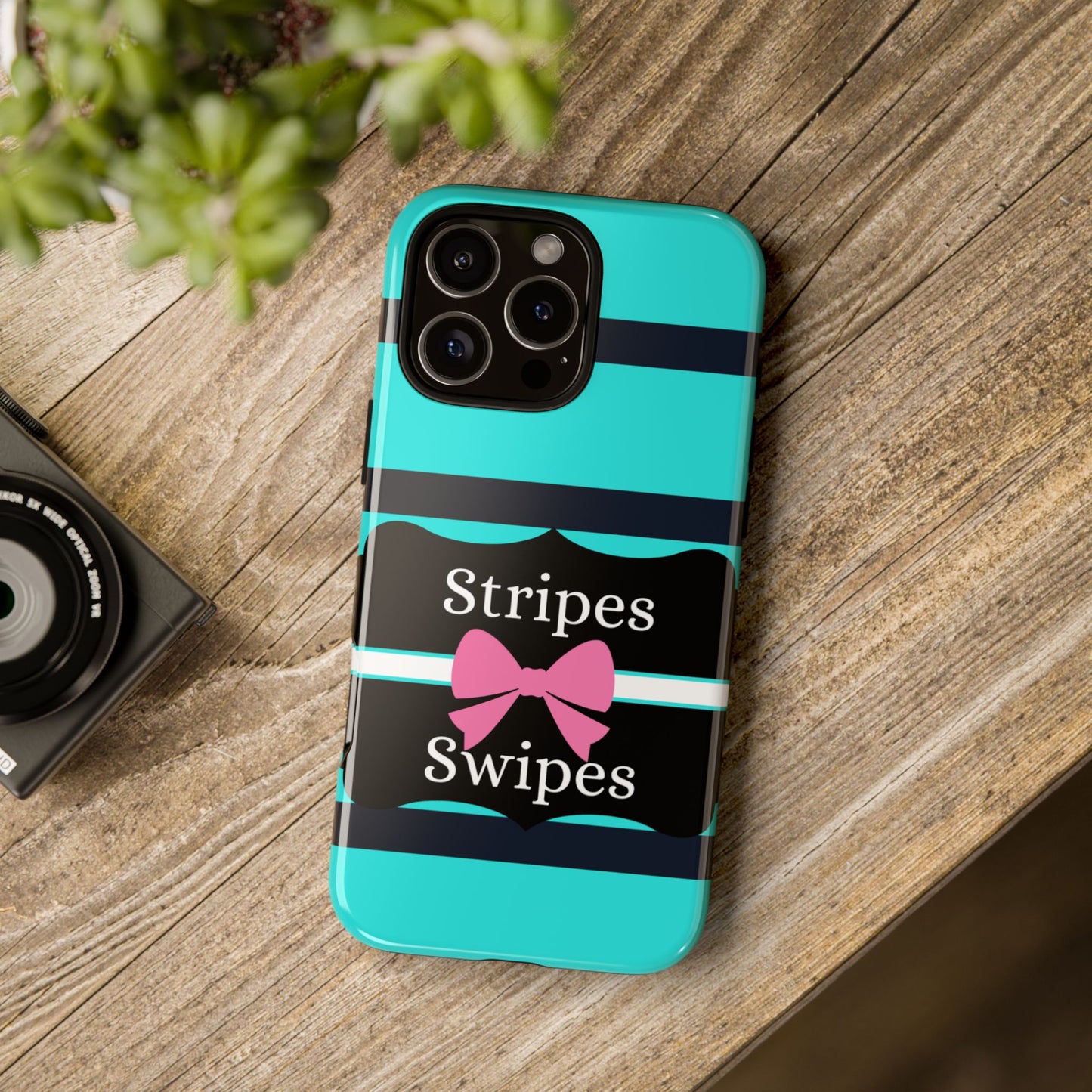 Phone Case iPhone 16/15/14 - Blue/Black Stripes & Swipes Tough Case