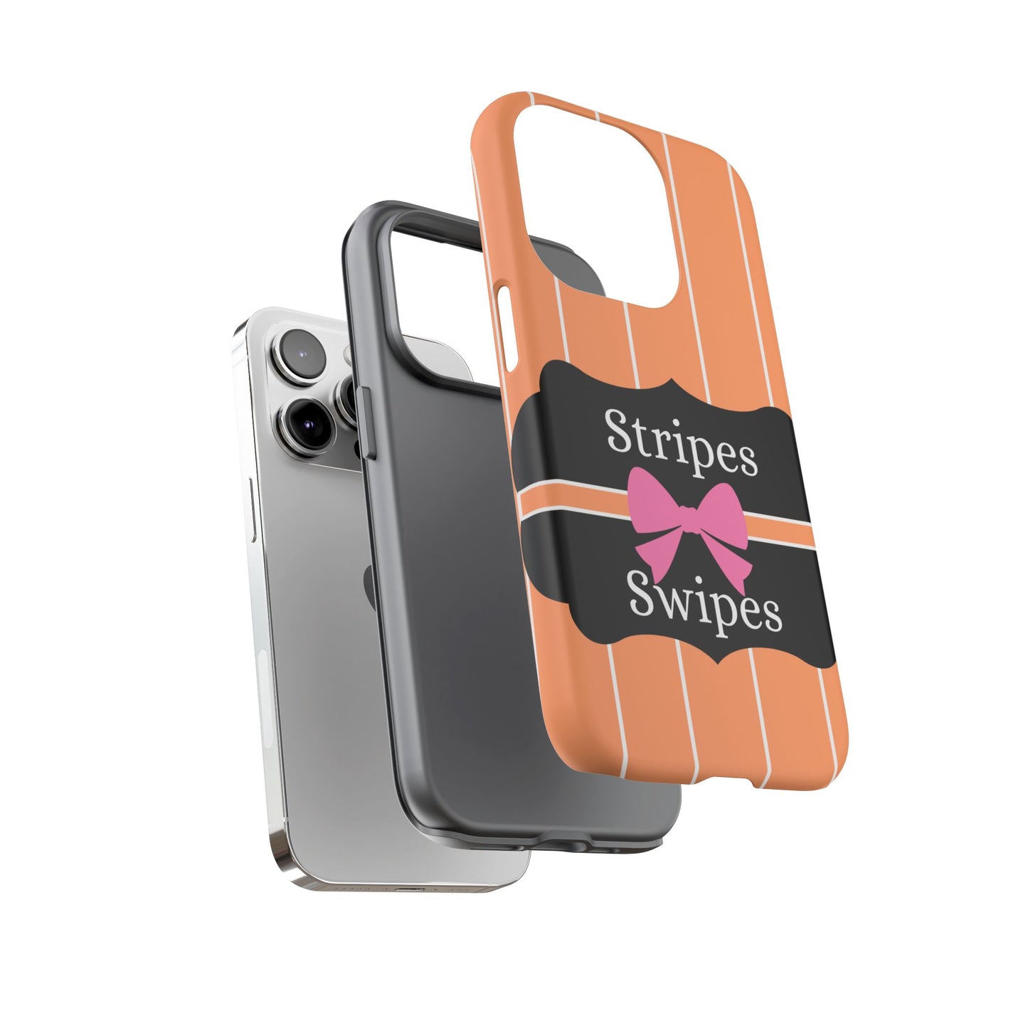 Phone Case iPhone 16/15/14 - Orange/White Stripes & Swipes Tough Case