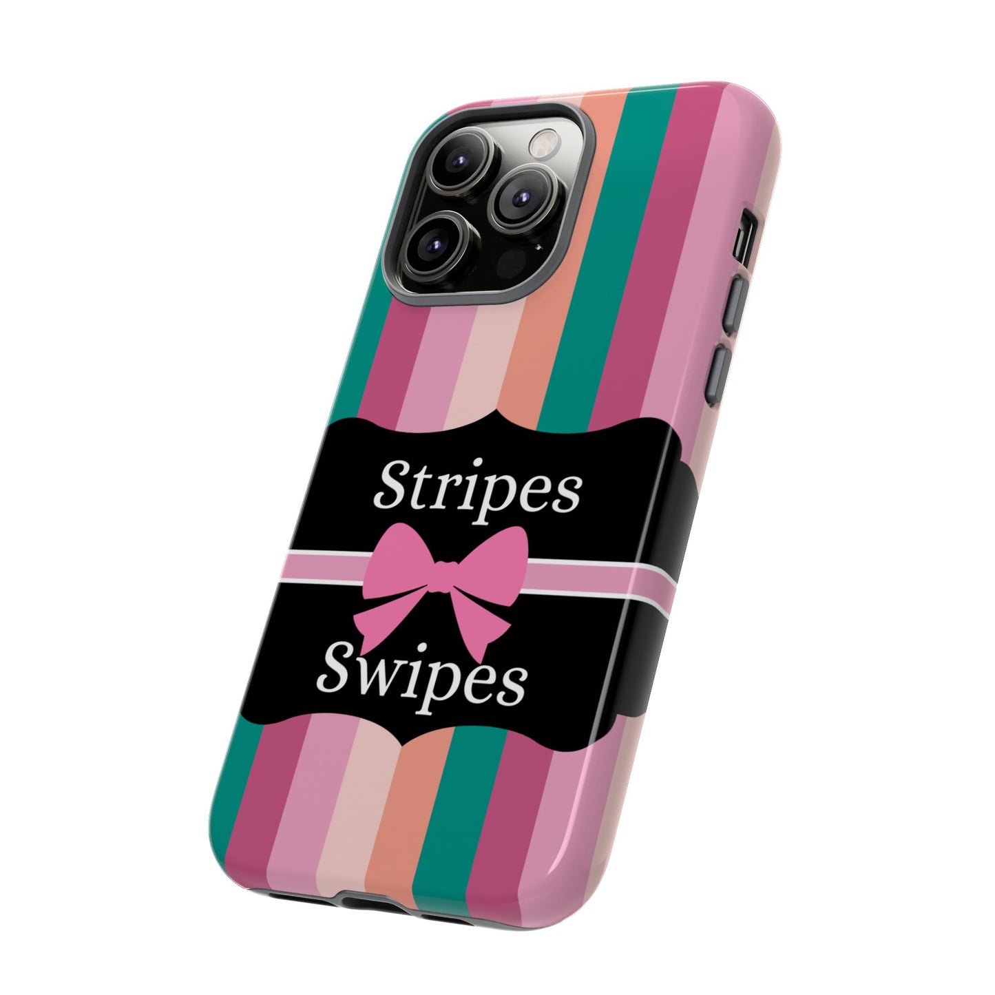 Phone Case iPhone 16/15/14 - Green/Pink/Peach Stripes & Swipes Tough Case