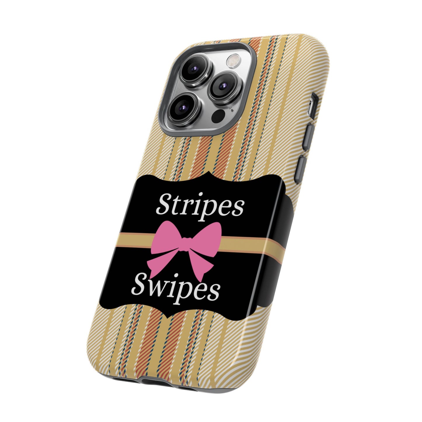 Phone Case iPhone 16/15/14 - Beige/Micro Stripes & Swipes Tough Case