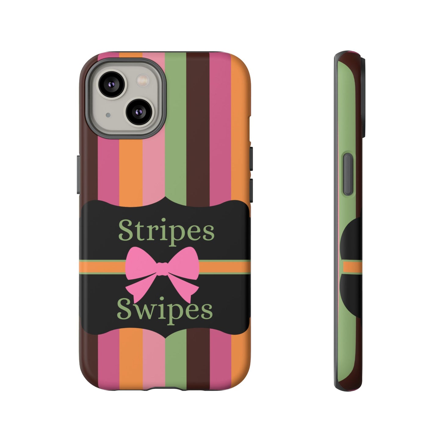 Phone Case iPhone 16/15/14 - Brown/Green Stripes & Swipes Tough Case