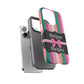 Phone Case iPhone 16/15/14 - Green/Pink/Peach Stripes & Swipes Tough Case