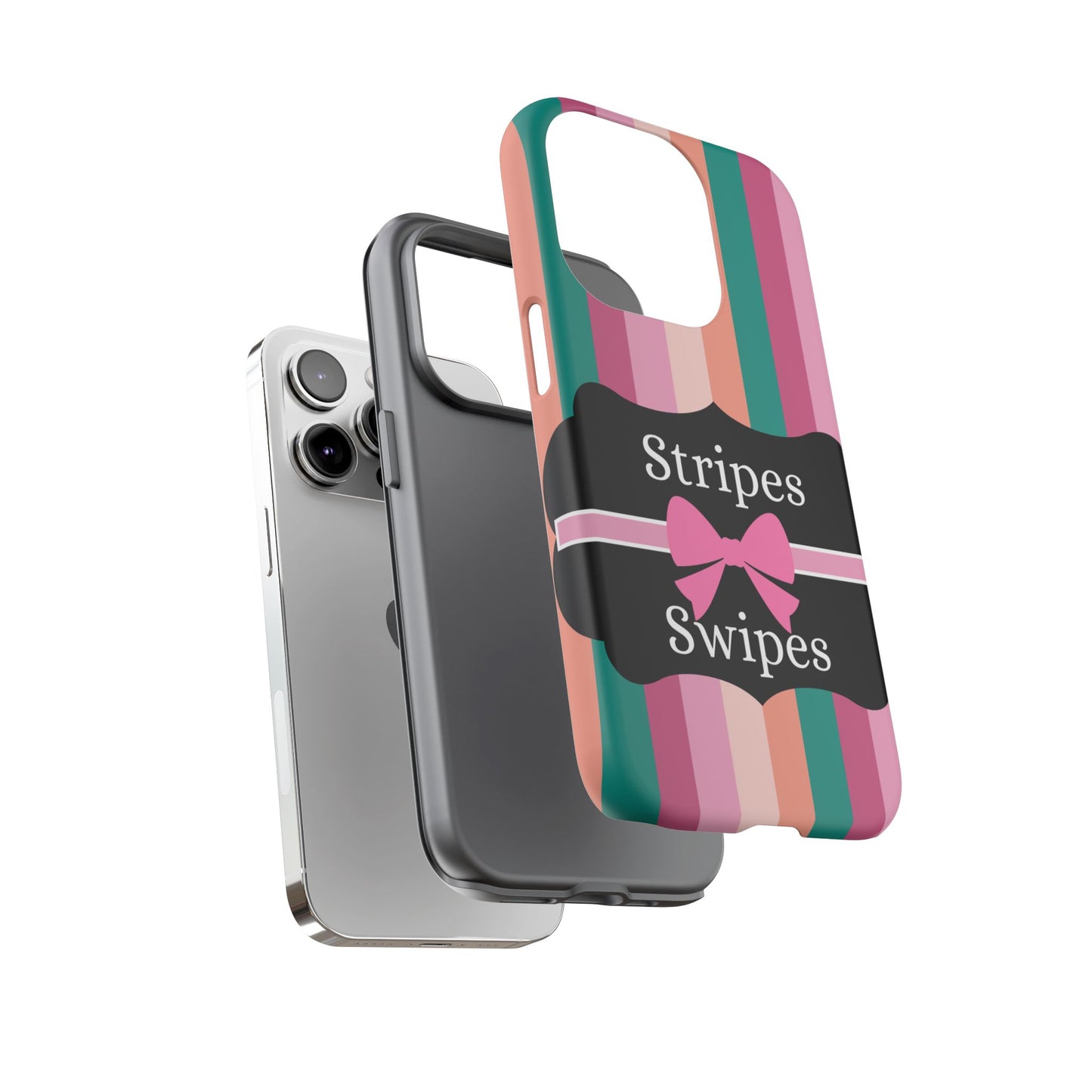 Phone Case iPhone 16/15/14 - Green/Pink/Peach Stripes & Swipes Tough Case