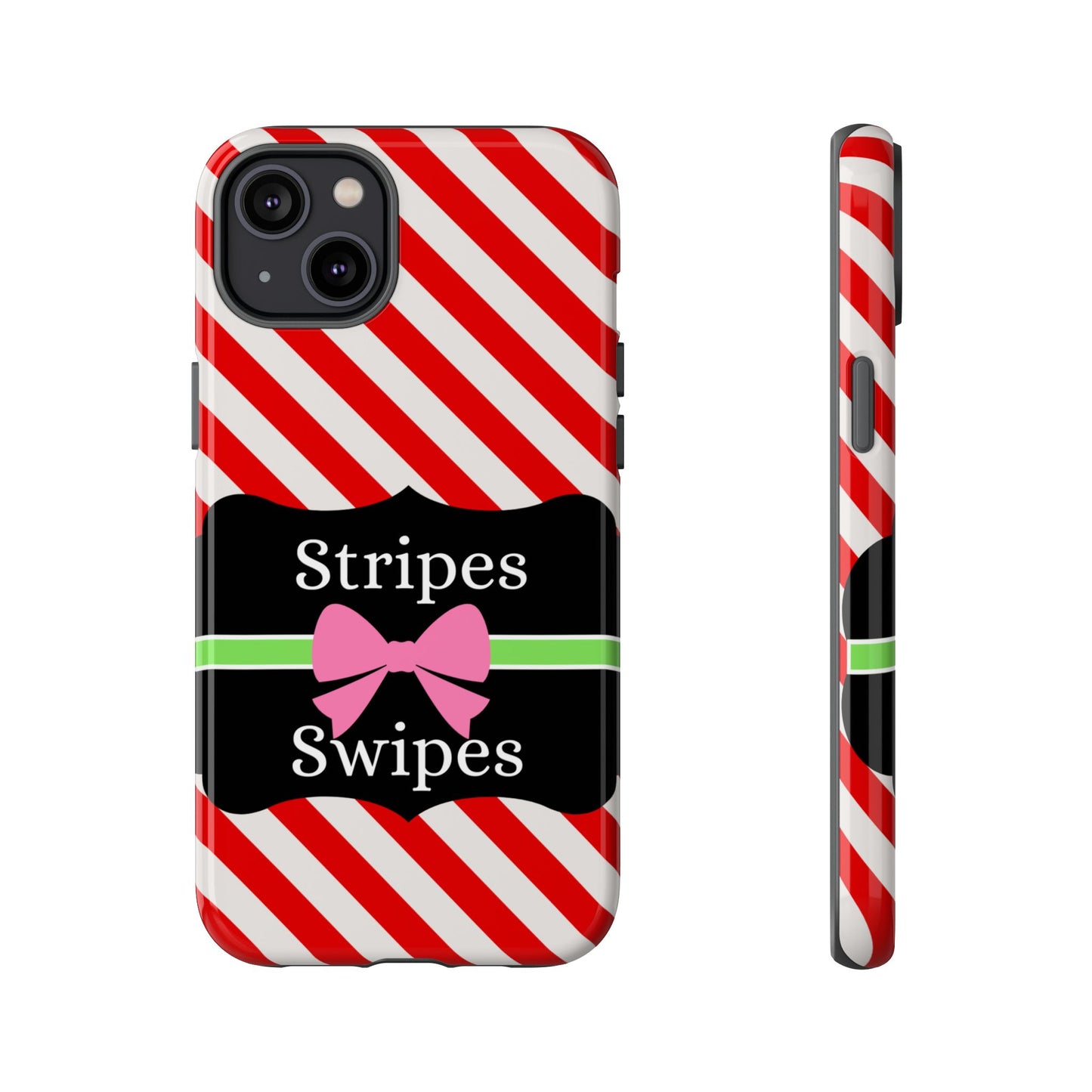 Phone Case iPhone 16/15/14 - Diagonal Red/White Stripes & Swipes Tough Case