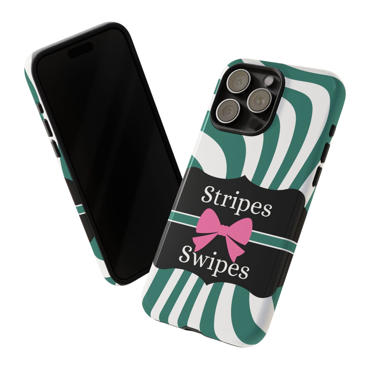 Phone Case iPhone 16/15/14 - Wavy Green/White Stripes & Swipes Tough Case