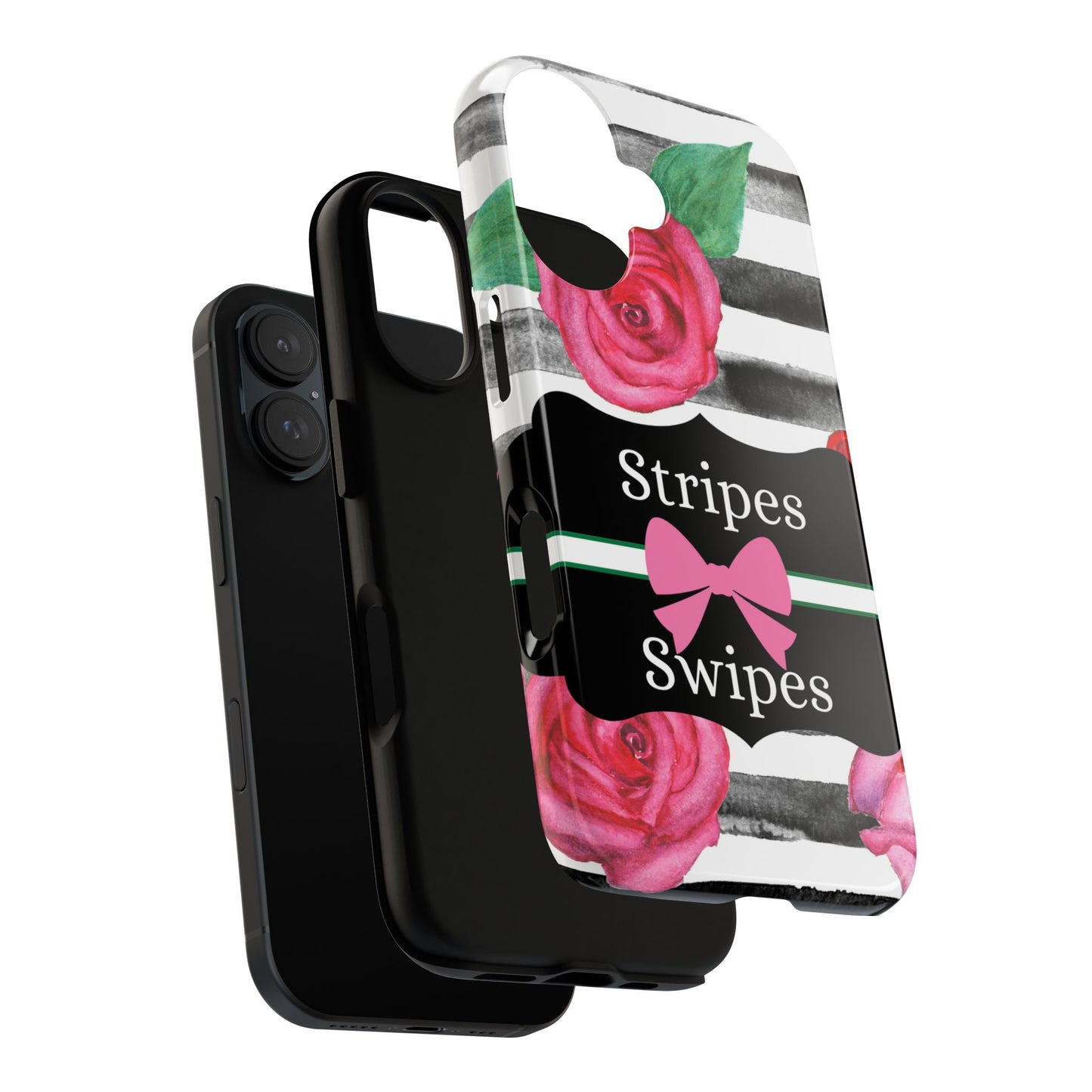 Phone Case iPhone 16/15/14 - Black/White Rose Stripes & Swipes Tough Case