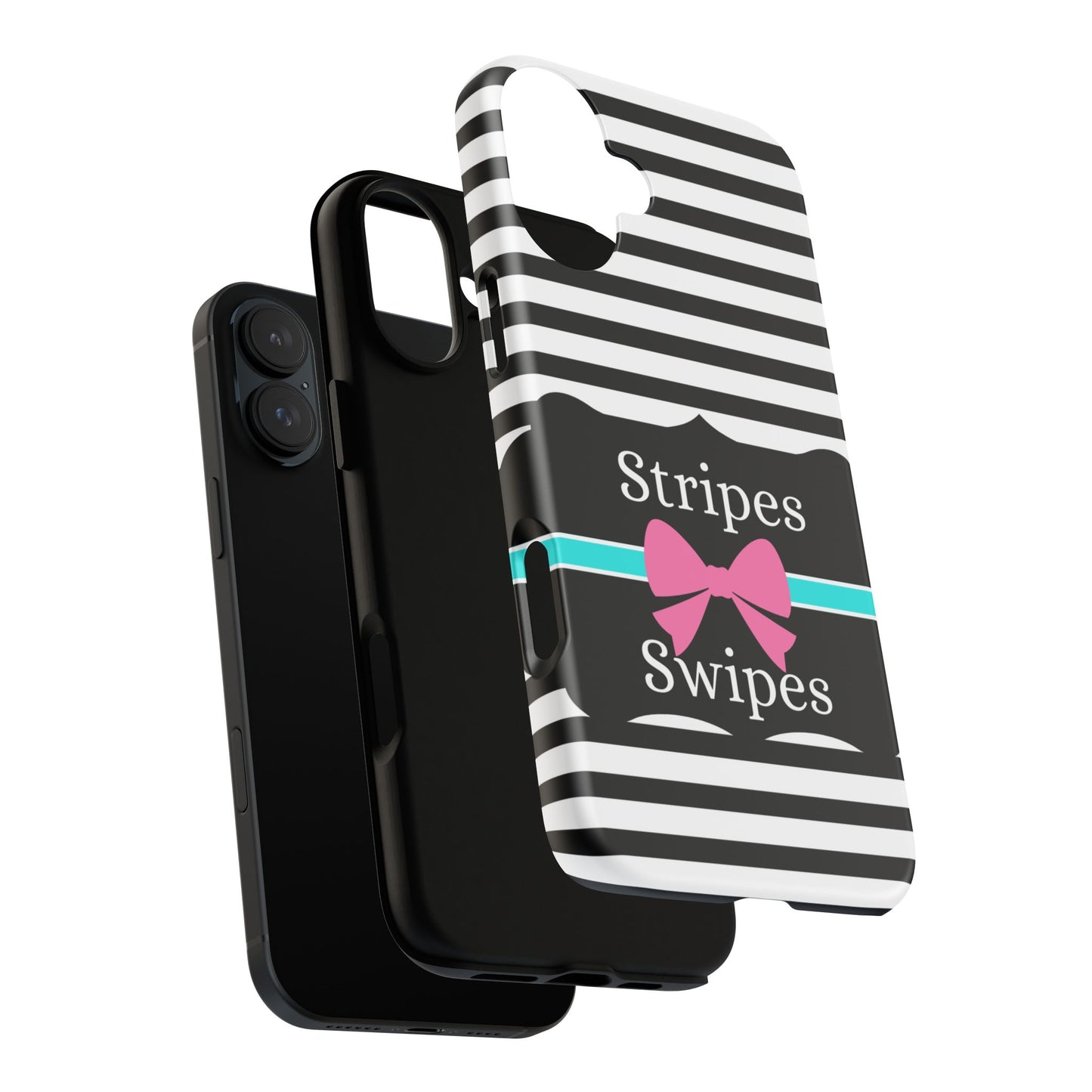 Phone Case iPhone 16/15/14 - Black/White/Blue Stripes & Swipes Tough Case