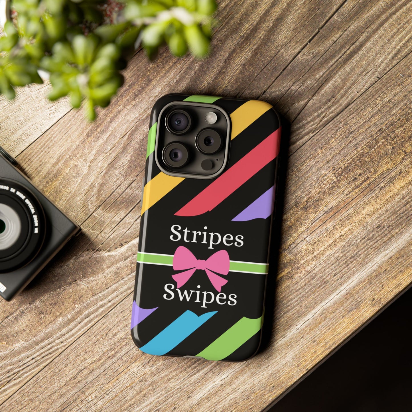 Phone Case iPhone 16/15/14 - Diagonal Vivid Black Stripes & Swipes Tough Case