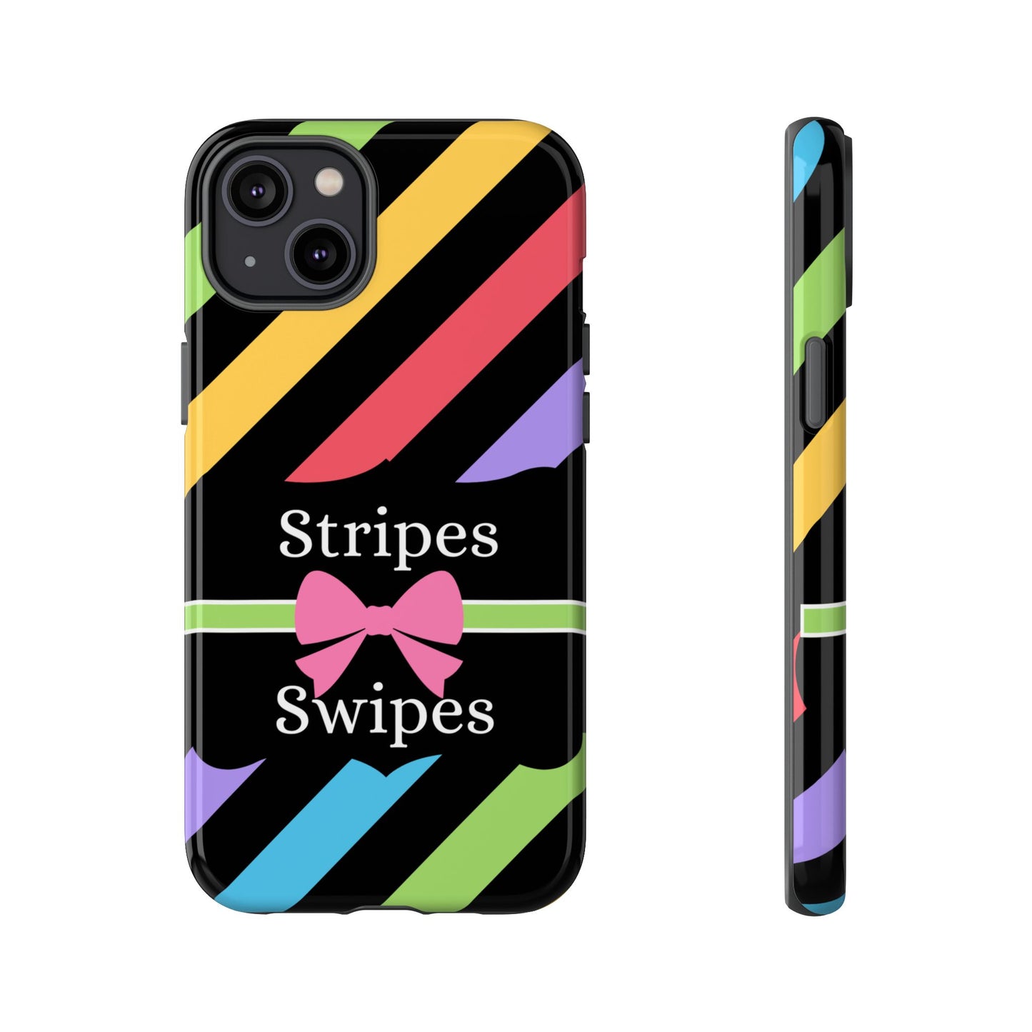 Phone Case iPhone 16/15/14 - Diagonal Vivid Black Stripes & Swipes Tough Case