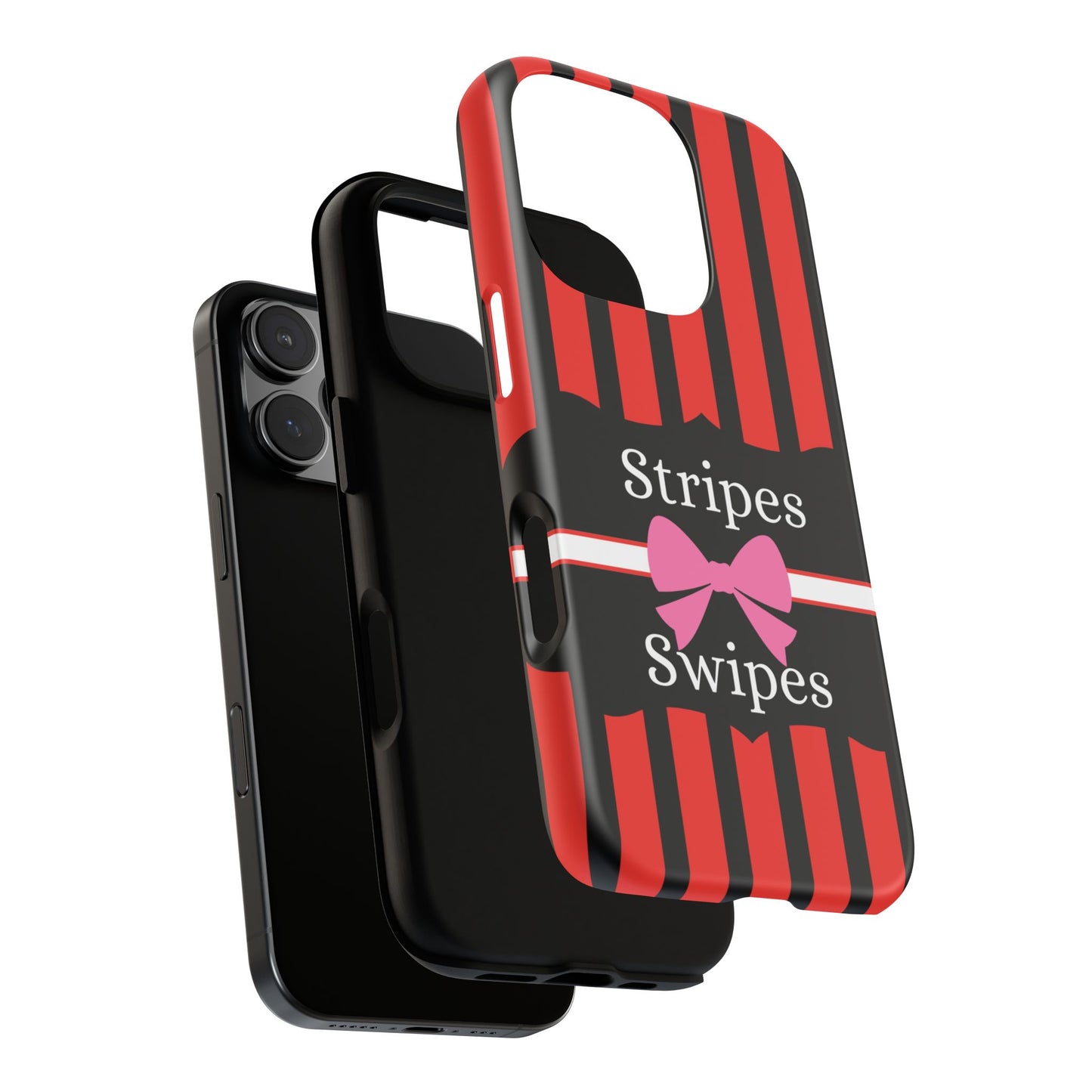 Phone Case iPhone 16/15/14 - Red/Black/White Stripes & Swipes Tough Case