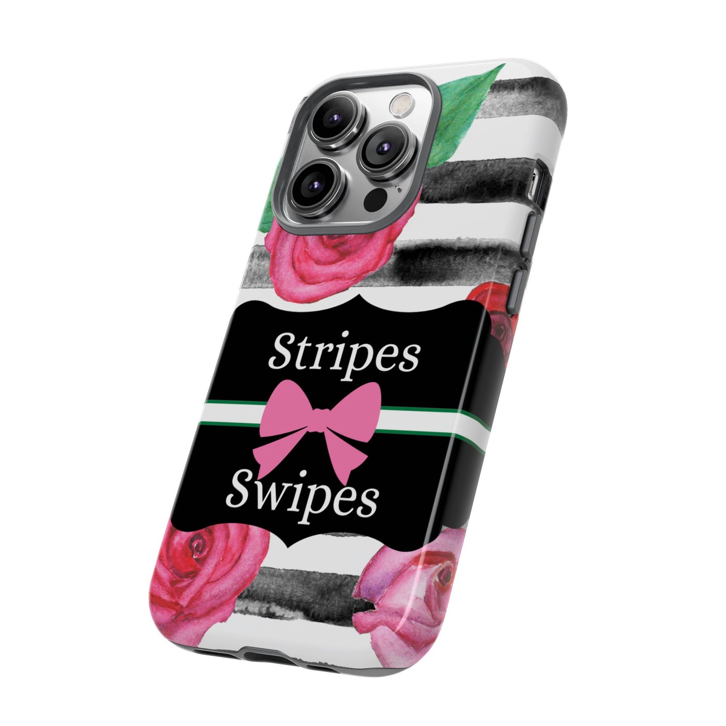 Phone Case iPhone 16/15/14 - Black/White Rose Stripes & Swipes Tough Case