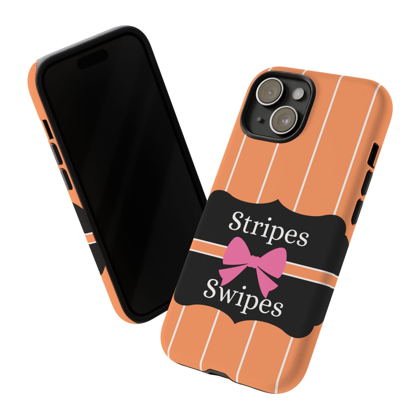 Phone Case iPhone 16/15/14 - Orange/White Stripes & Swipes Tough Case