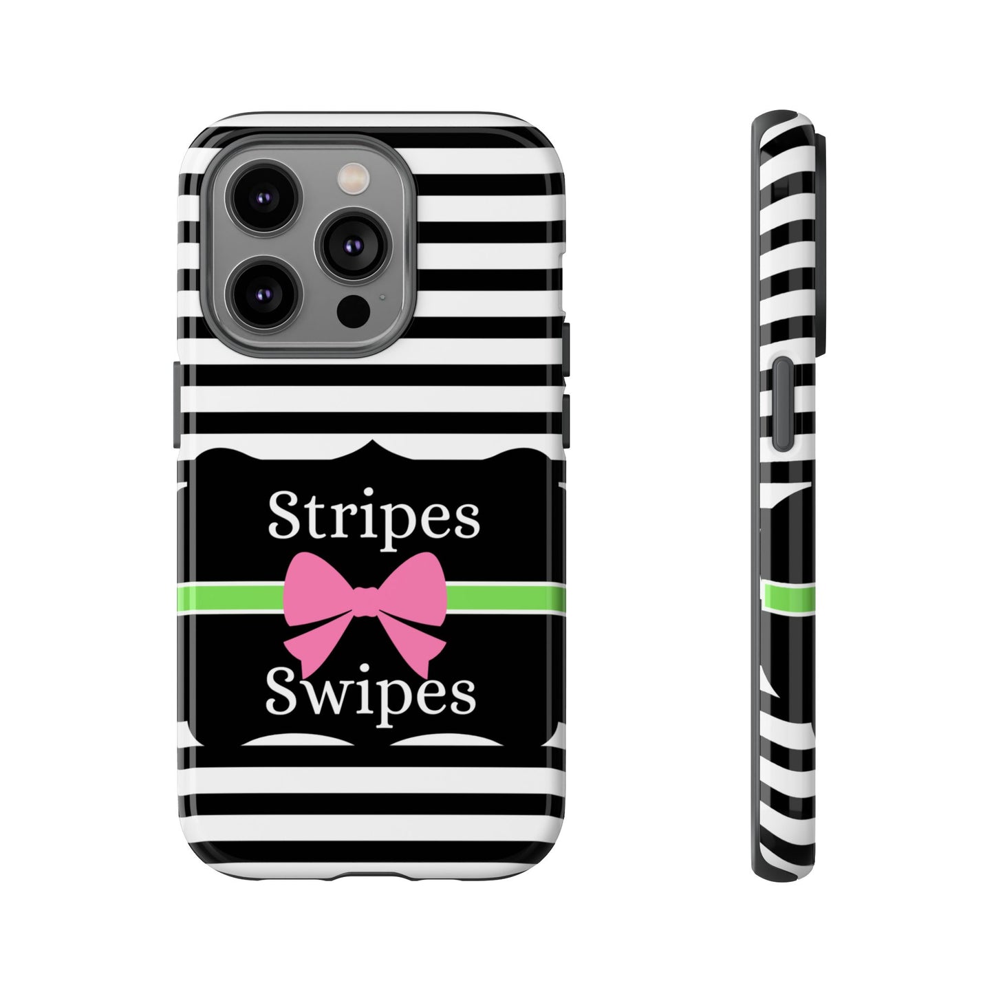 Phone Case iPhone 16/15/14 - Black/White/Green Stripes & Swipes Tough Case