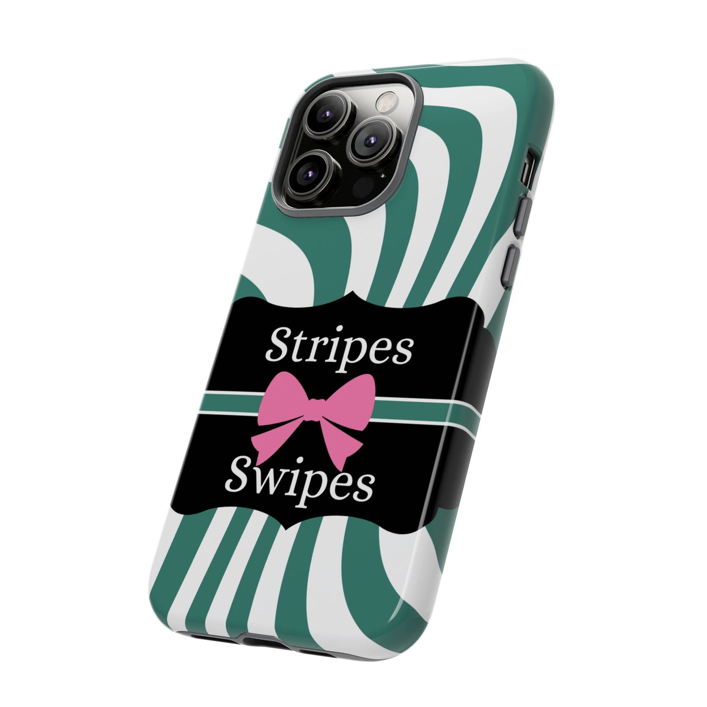 Phone Case iPhone 16/15/14 - Wavy Green/White Stripes & Swipes Tough Case