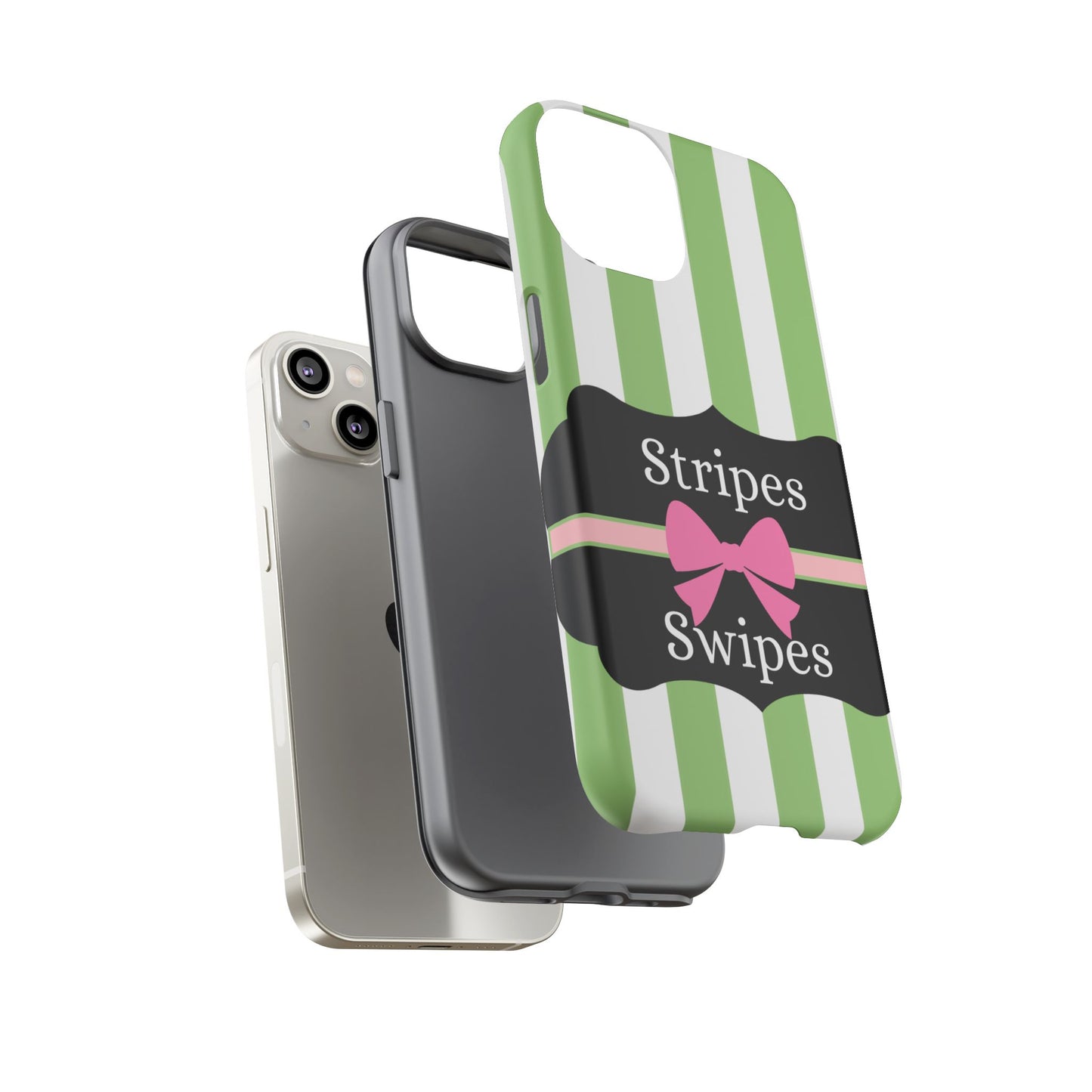 Phone Case iPhone 16/15/14 - Green/White Stripes & Swipes Tough Case