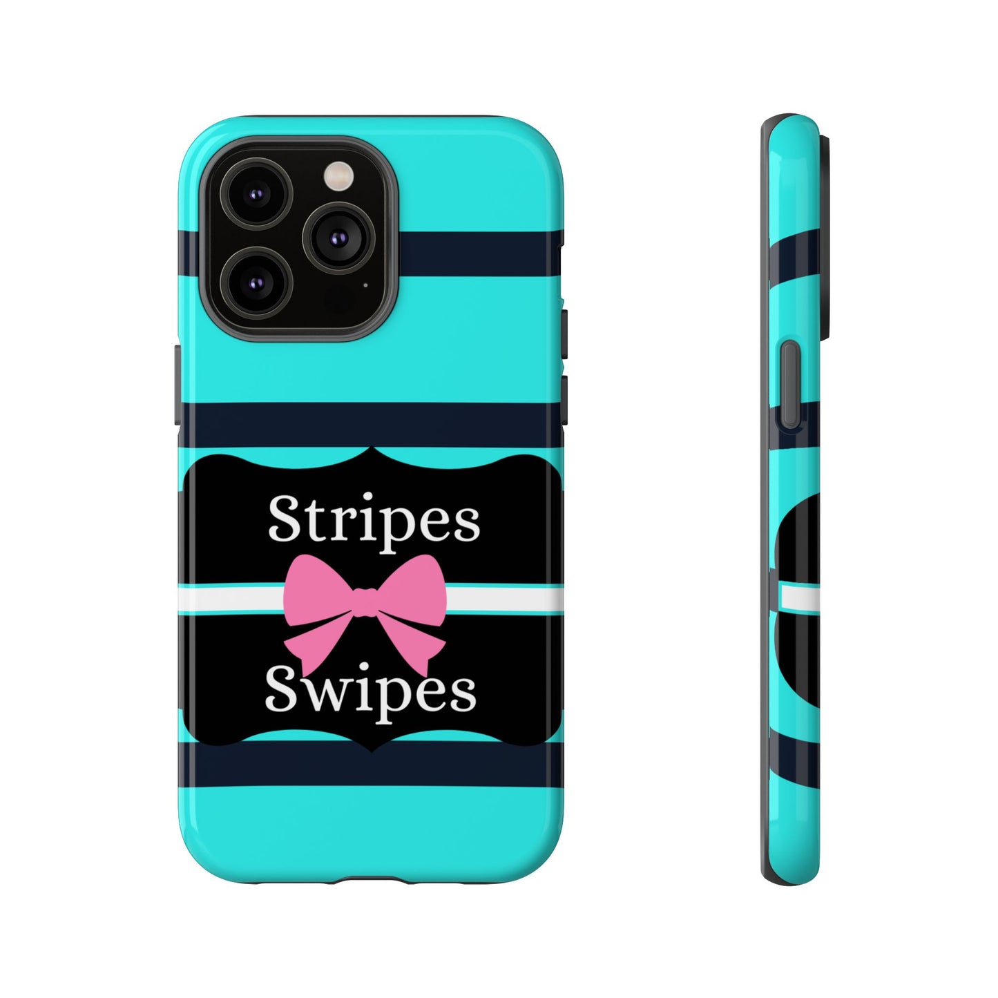 Phone Case iPhone 16/15/14 - Blue/Black Stripes & Swipes Tough Case