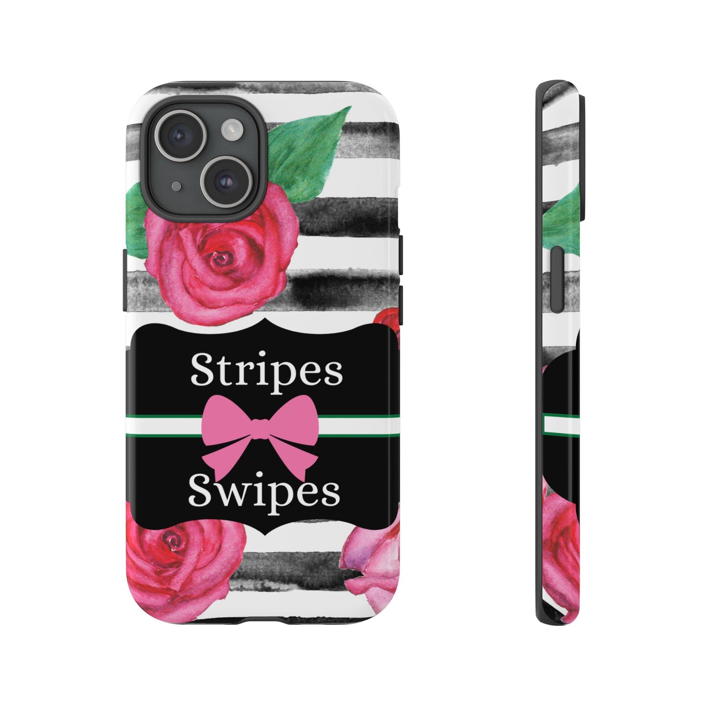 Phone Case iPhone 16/15/14 - Black/White Rose Stripes & Swipes Tough Case