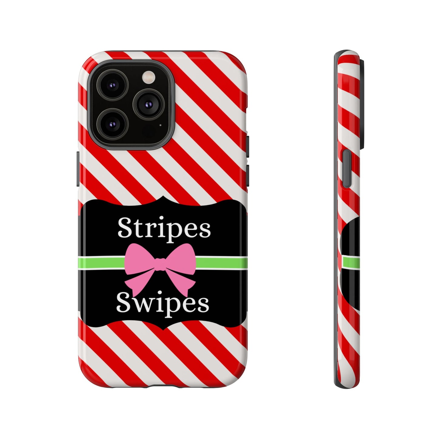 Phone Case iPhone 16/15/14 - Diagonal Red/White Stripes & Swipes Tough Case