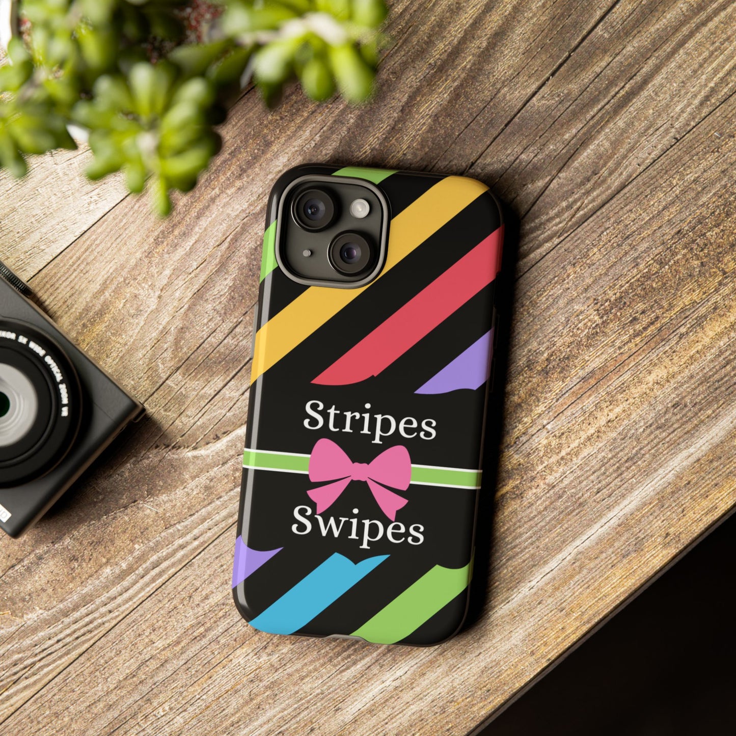 Phone Case iPhone 16/15/14 - Diagonal Vivid Black Stripes & Swipes Tough Case