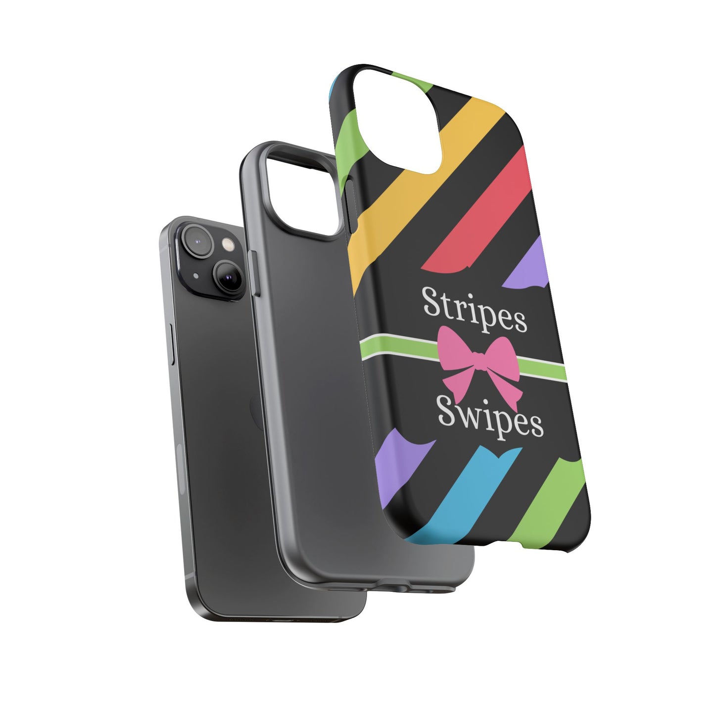 Phone Case iPhone 16/15/14 - Diagonal Vivid Black Stripes & Swipes Tough Case