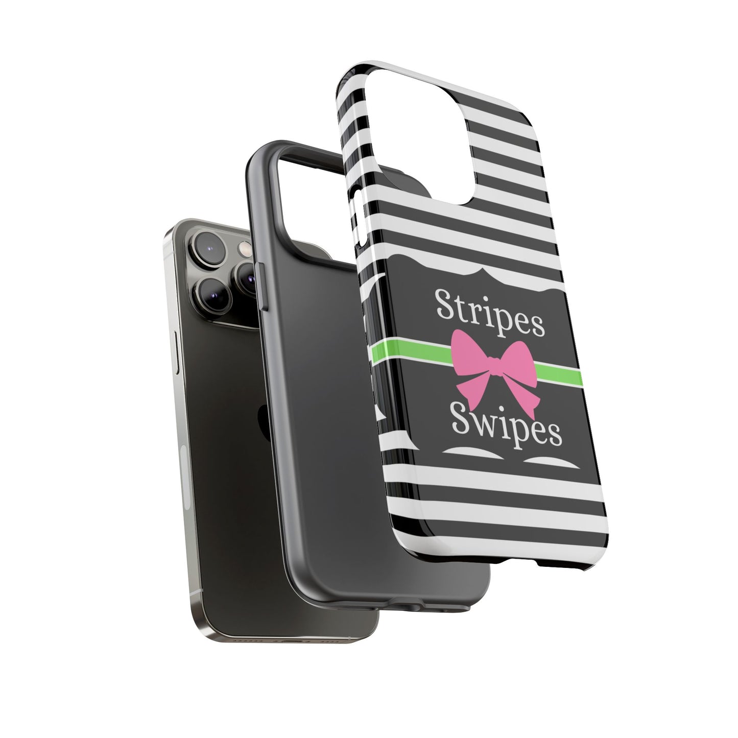 Phone Case iPhone 16/15/14 - Black/White/Green Stripes & Swipes Tough Case