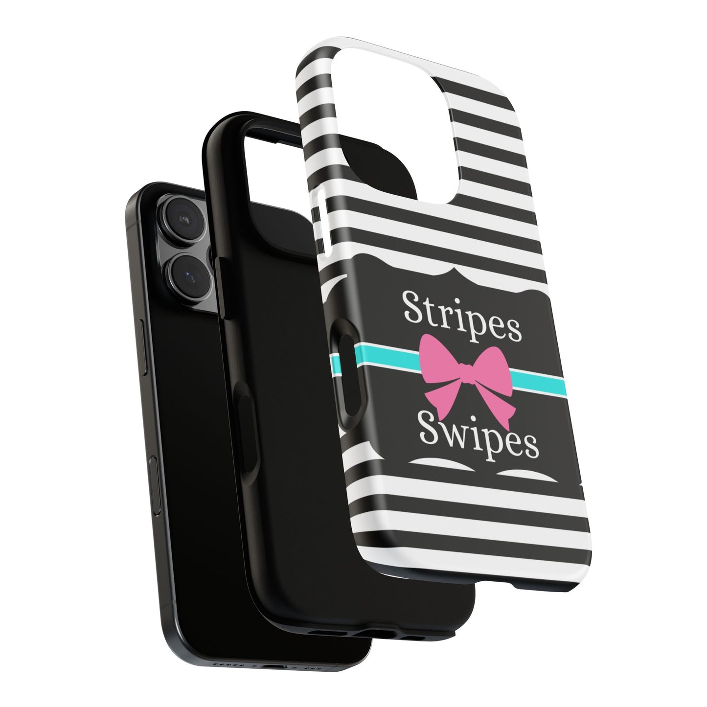 Phone Case iPhone 16/15/14 - Black/White/Blue Stripes & Swipes Tough Case