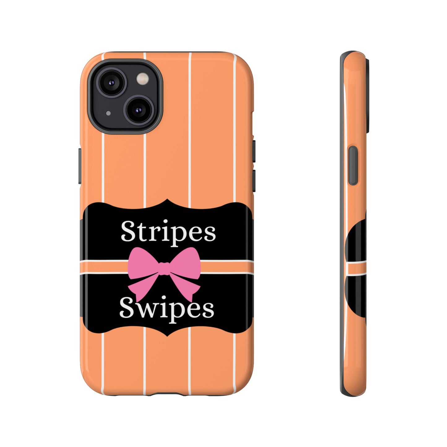 Phone Case iPhone 16/15/14 - Orange/White Stripes & Swipes Tough Case