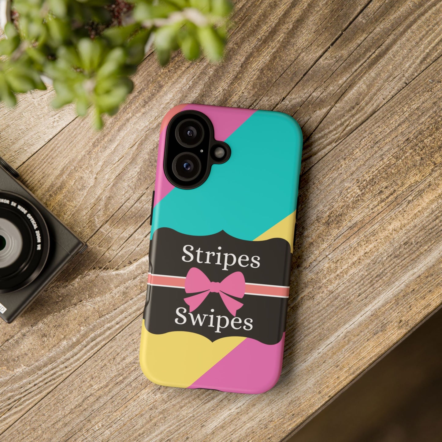 Phone Case iPhone 16/15/14 - Cotton Candy Stripes & Swipes Tough Case