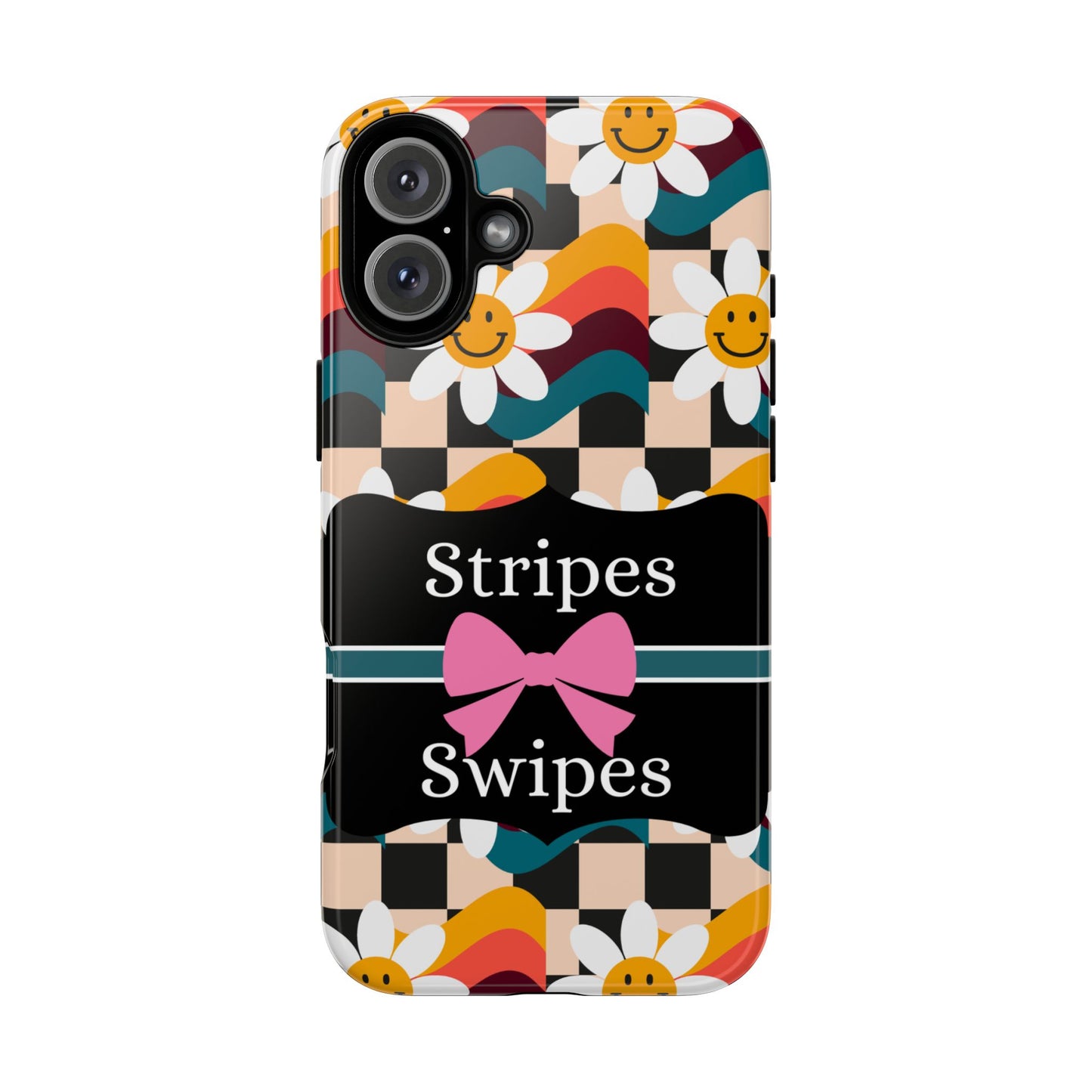 Phone Case iPhone 16/15/14 - Smiley Faces Stripes & Swipes Tough Case