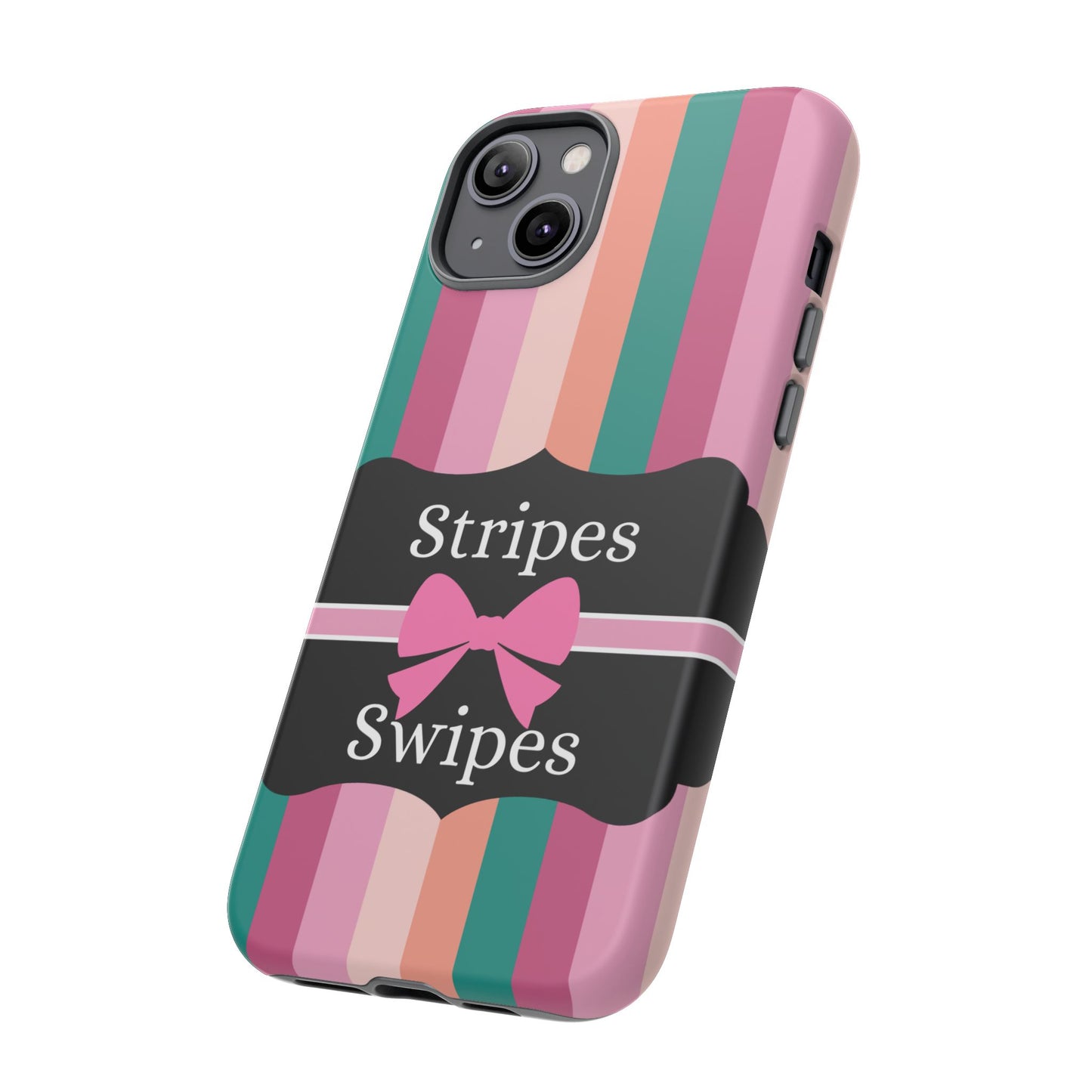 Phone Case iPhone 16/15/14 - Green/Pink/Peach Stripes & Swipes Tough Case