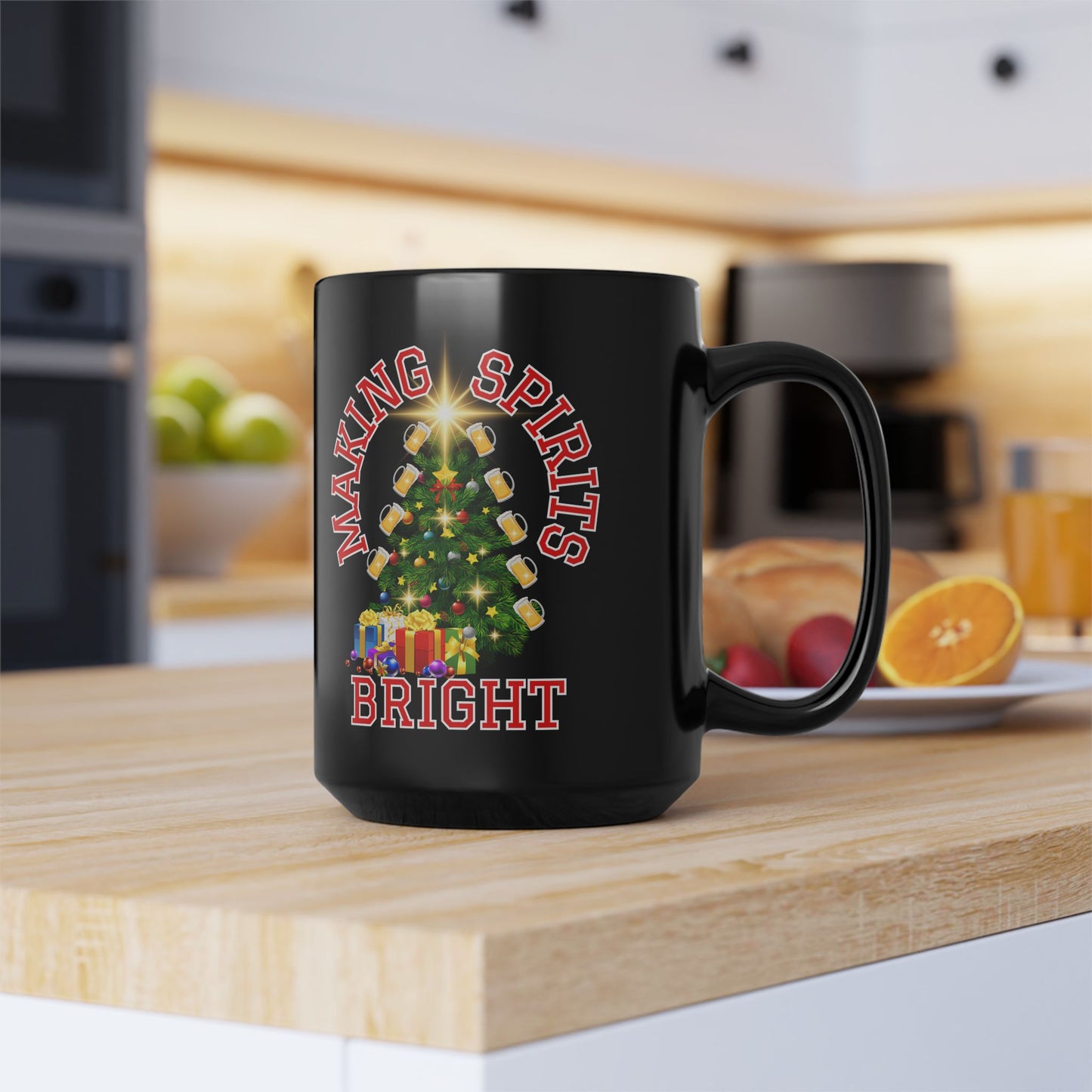 Making Spirits Bright - Black Mug, 15oz