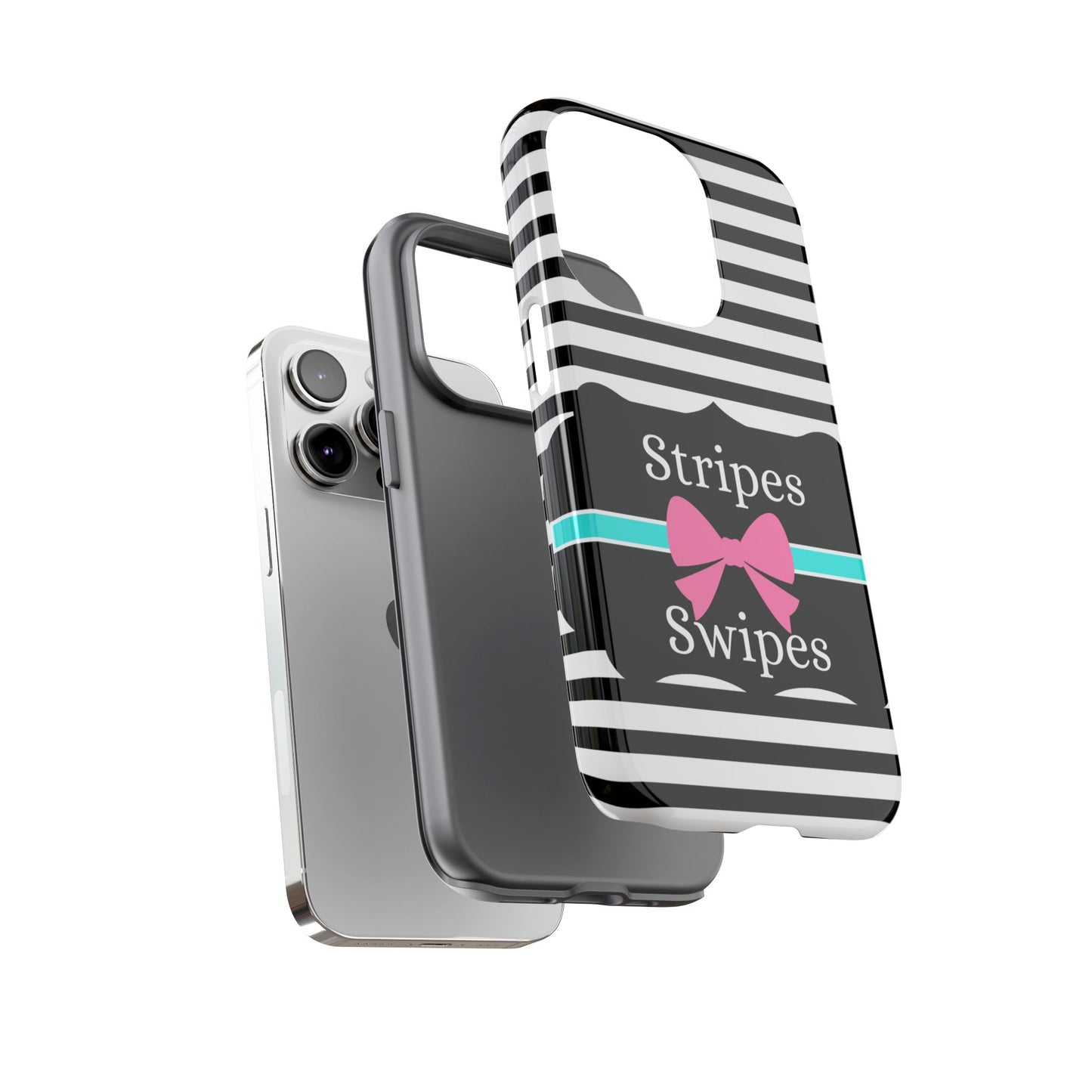 Phone Case iPhone 16/15/14 - Black/White/Blue Stripes & Swipes Tough Case