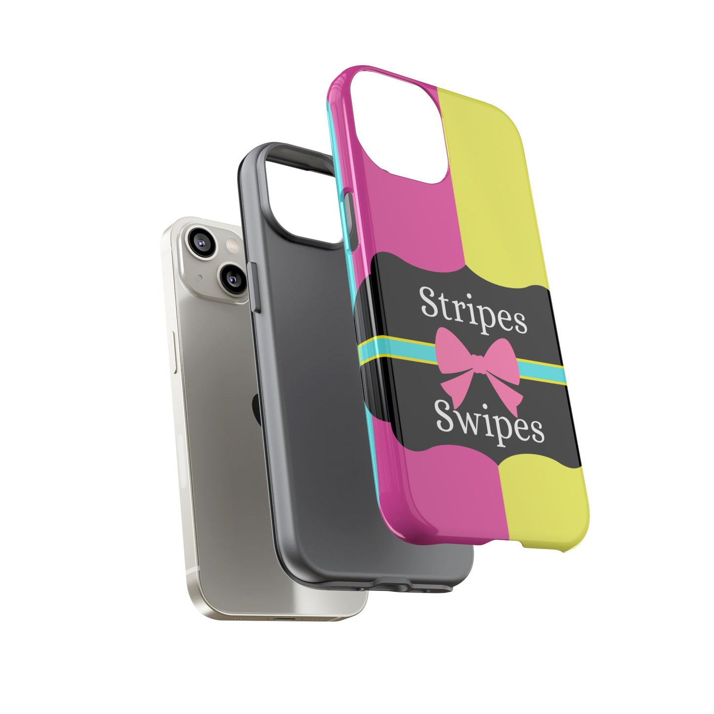 Phone Case iPhone 16/15/14 - Pink/Yellow Stripes & Swipes Tough Case