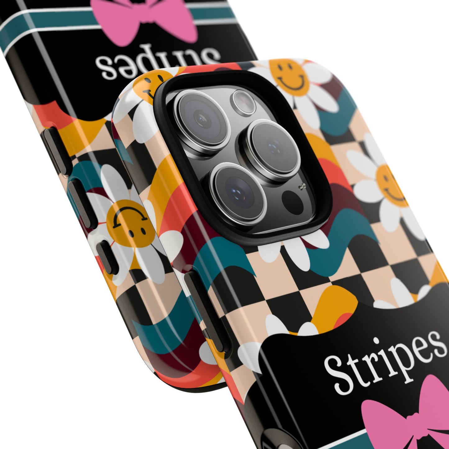 Phone Case iPhone 16/15/14 - Smiley Faces Stripes & Swipes Tough Case