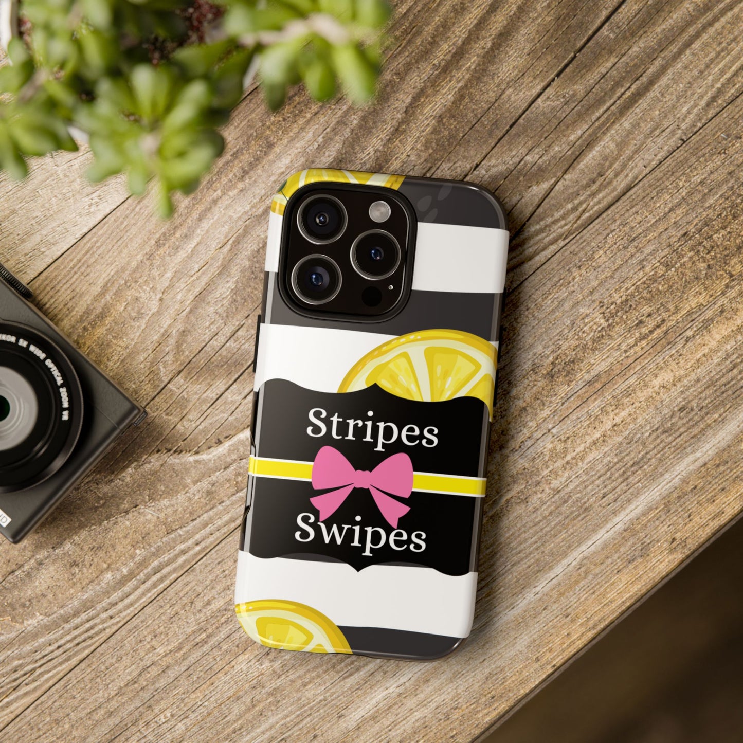 Phone Case iPhone 16/15/14 - Lemony Stripes & Swipes Tough Case